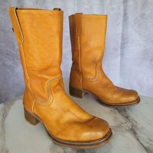 Campus Western Cowboy Boots Mens Size 9 D Tan Brown Leather Square Toe
